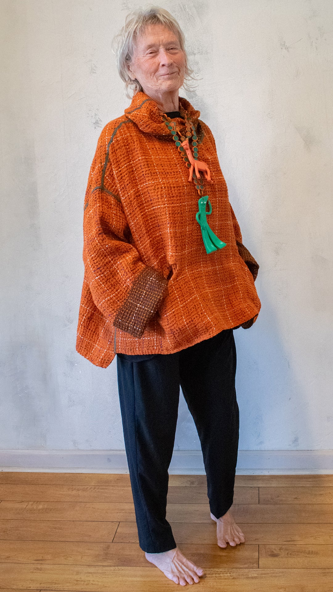 WOOL WAFFLE KANTHA NEW COWL PONCHO