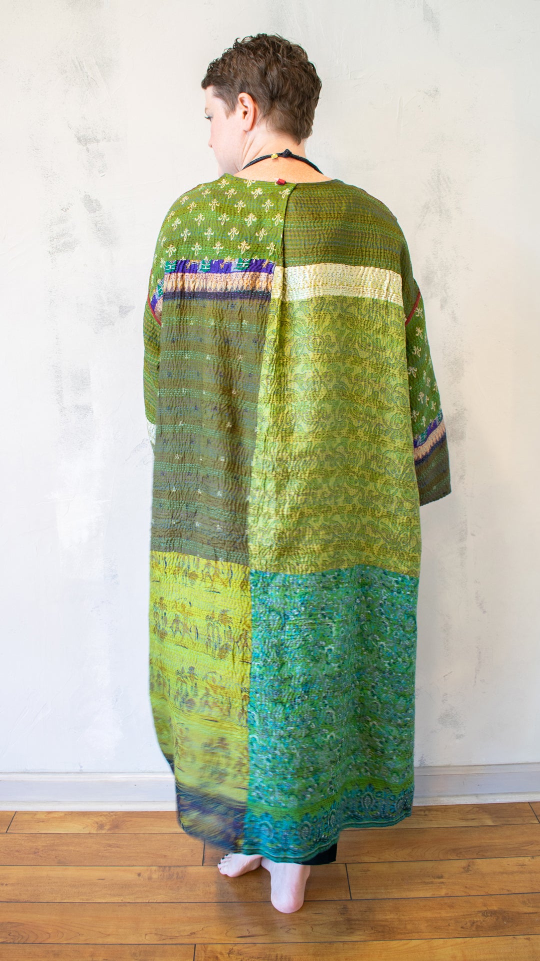 SV2328-0010A VINTAGE SILK KANTHA LONG DUSTER