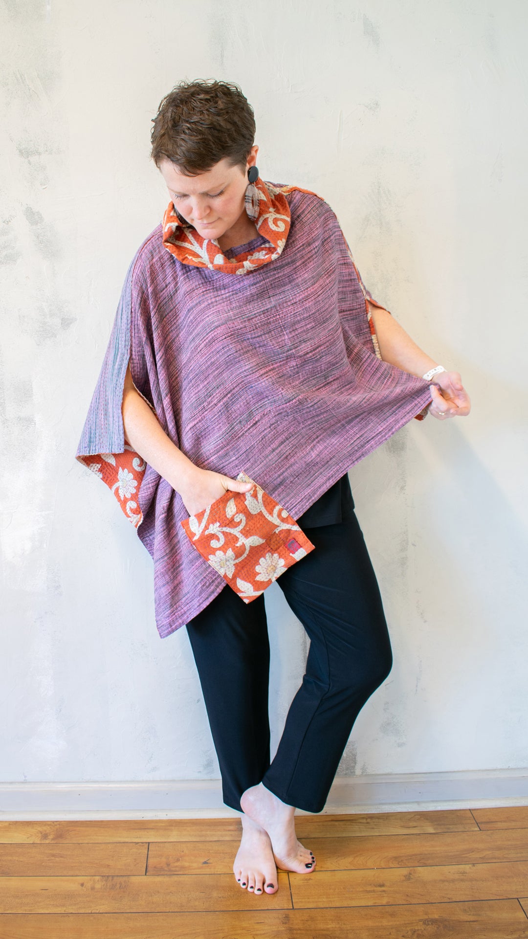 CV2842-CMLTA VINTAGE COTTON KANTHA COWL NECK LONG CAPE