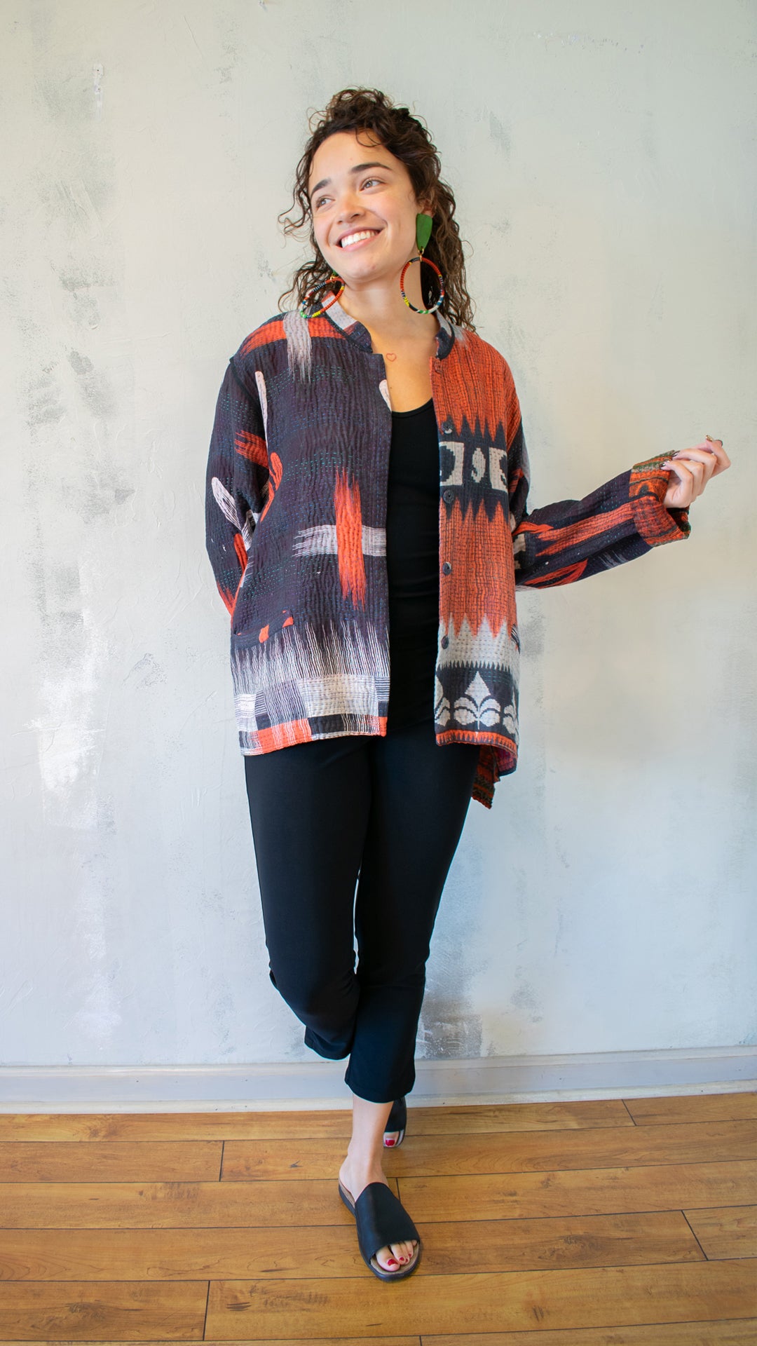 CV4088-003L VINTAGE COTTON KANTHA POCKET MEDIUM COAT