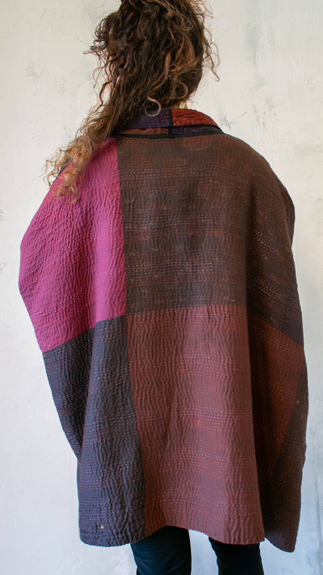 JP4323-CBRNA JAIPUR PATCH KANTHA DOUBLE COLLAR PONCHO