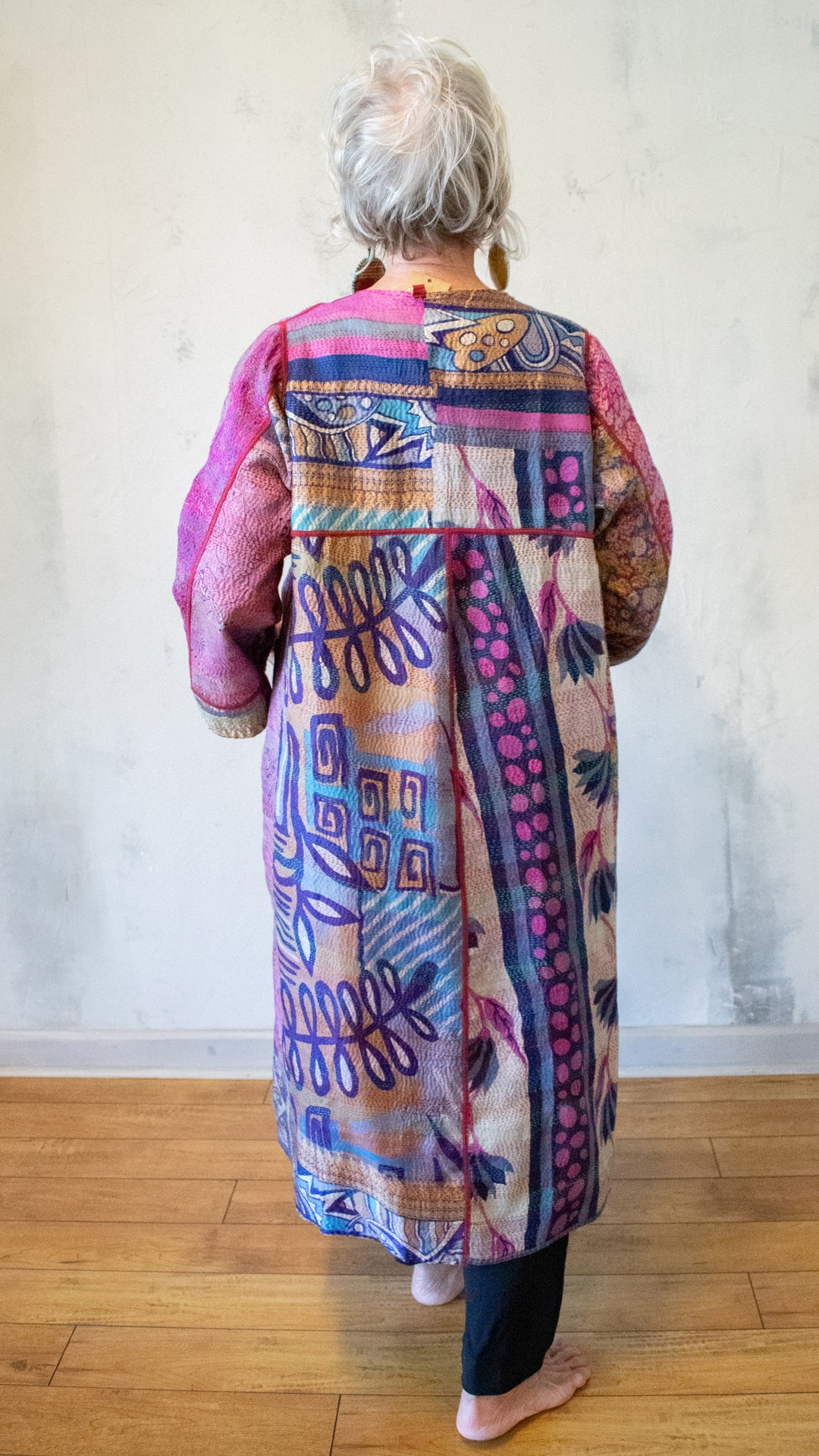 SV2330-0002A VINTAGE SILK KANTHA WRAP FLARE COAT