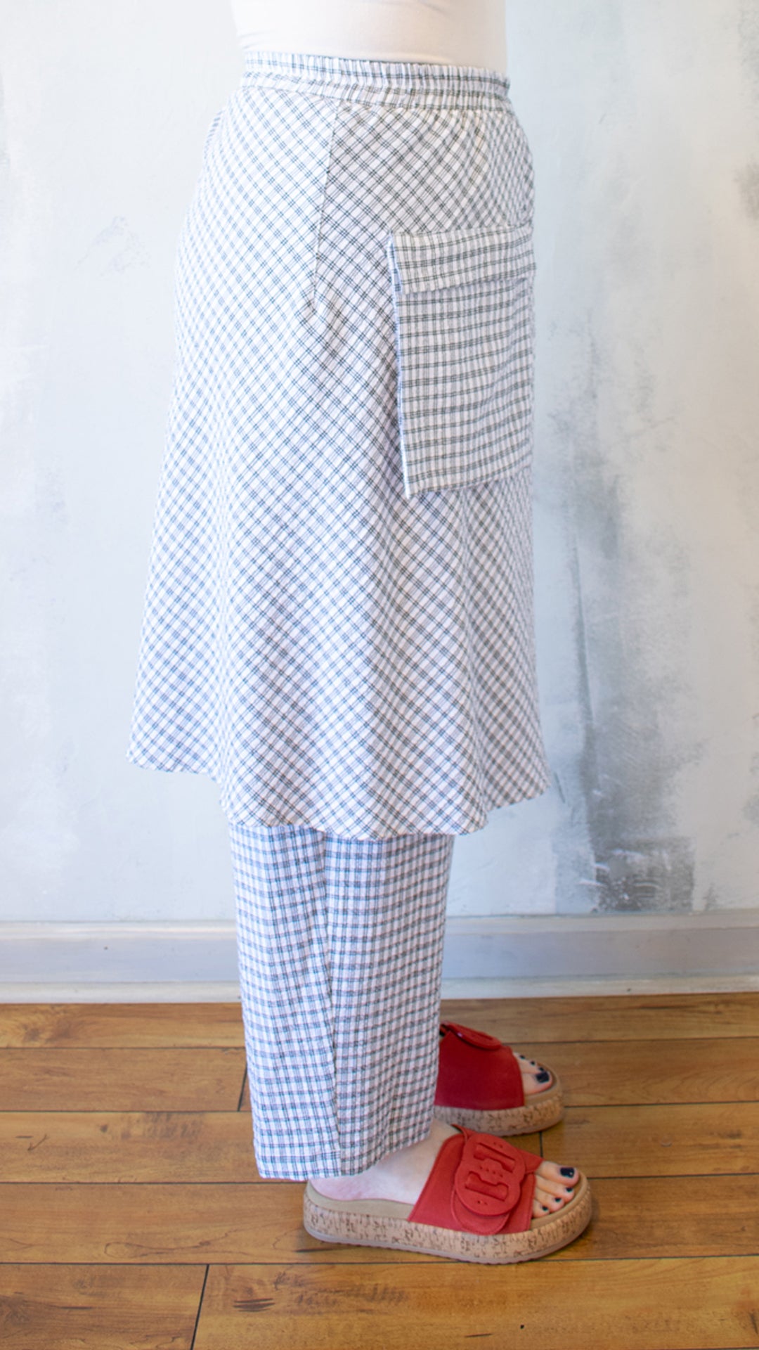 Black and White Micro Plaid Apron Pant