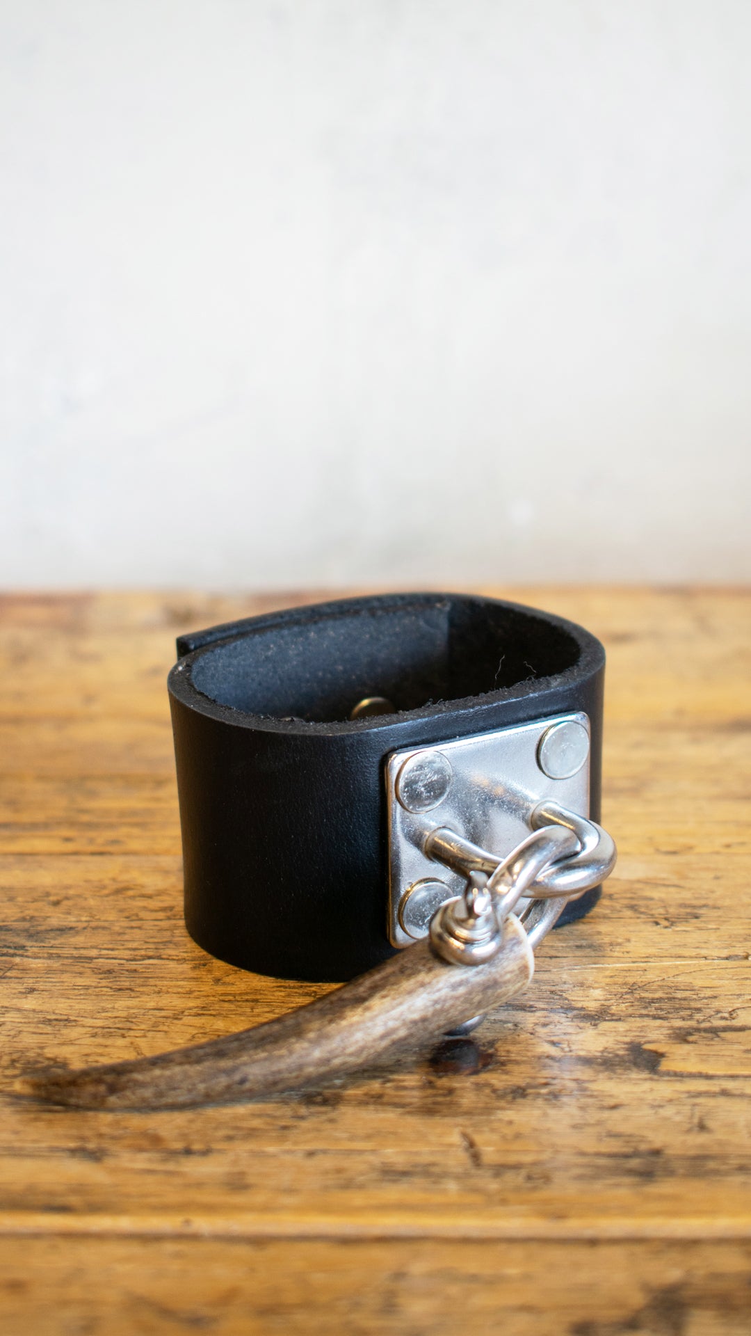 Black Leather Antler Cuff