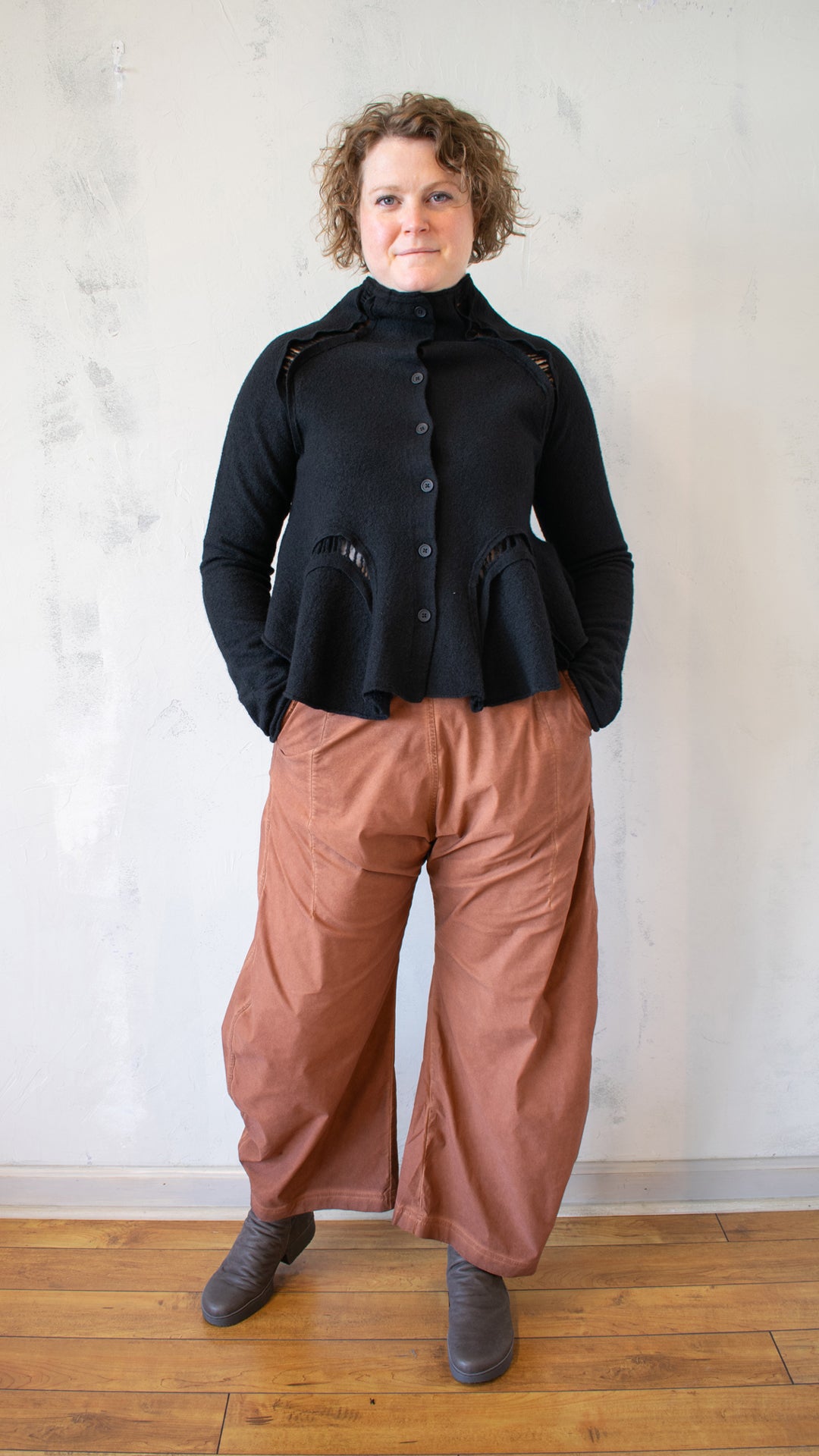 Boiled Wool Cropped Cardigan in Black