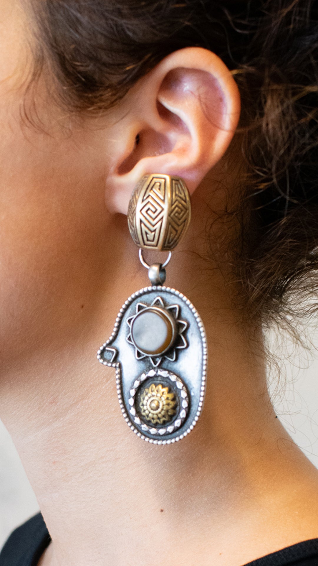 Silver and Brass Hamsas Clip Ons