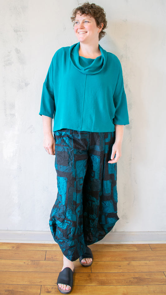 Cowl Neck Top in Turquoise