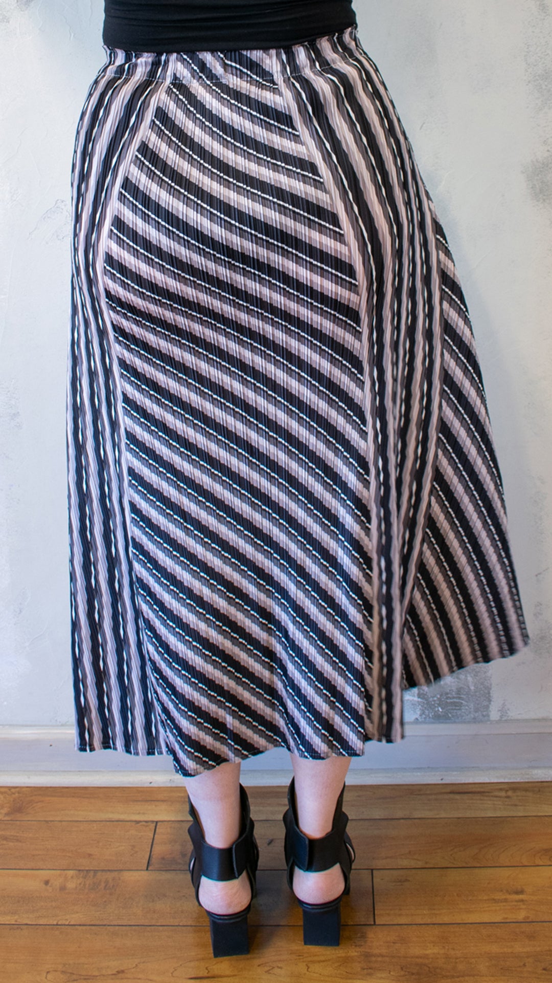 Permanent Pleat Black and Grey A-Line Skirt