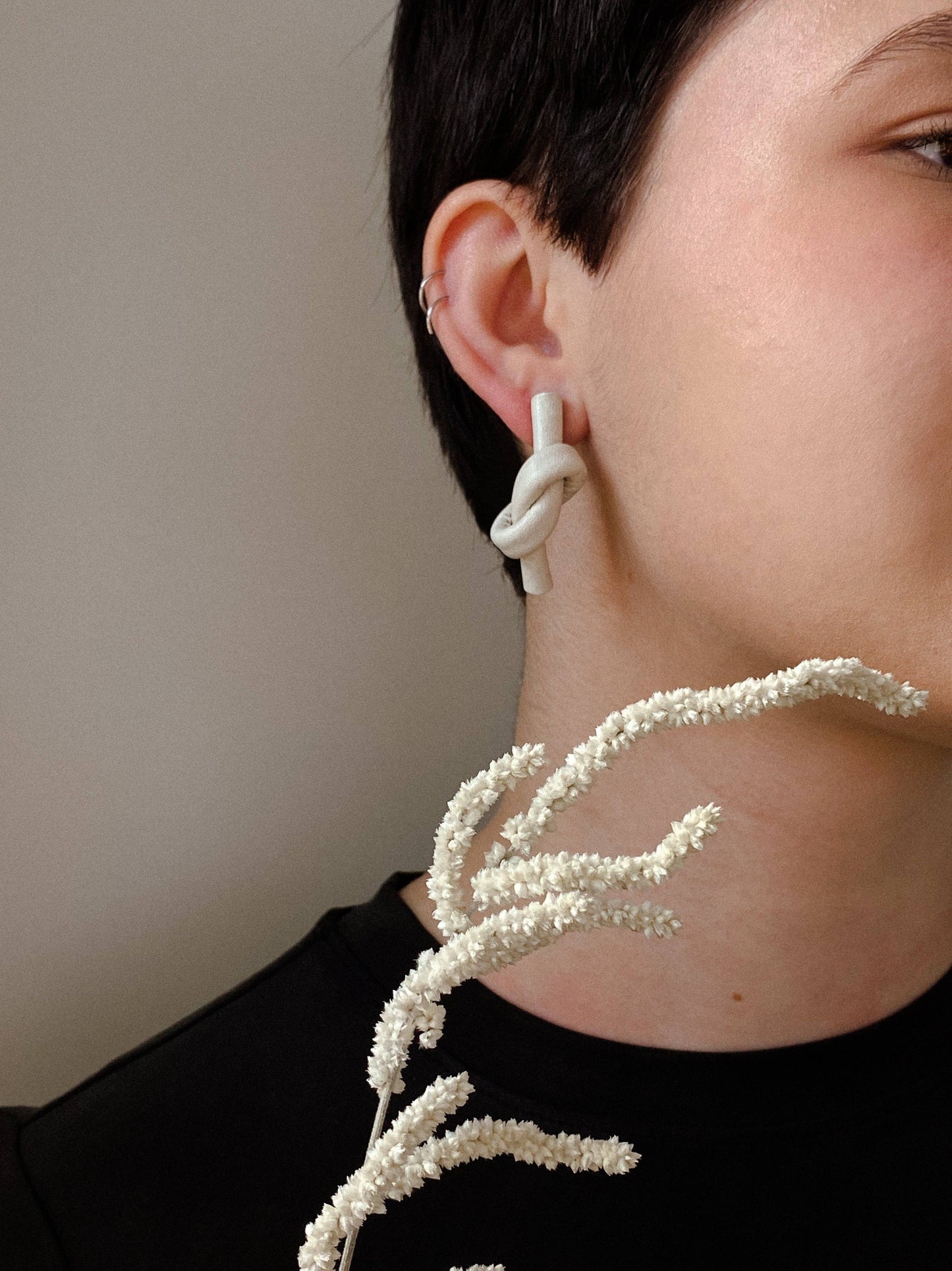 Knot Leather Earrings in Off White