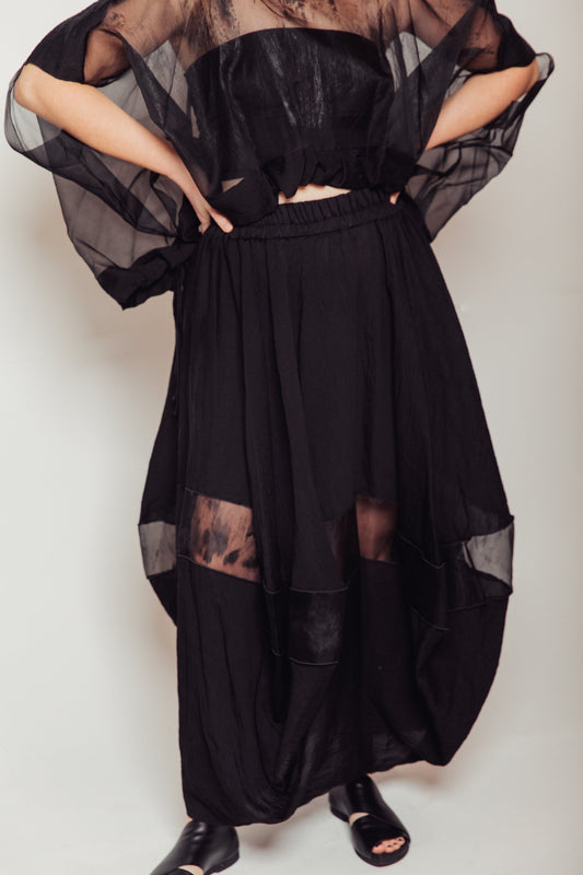 Hand-Painted Silk & Modal Bellows Skirt