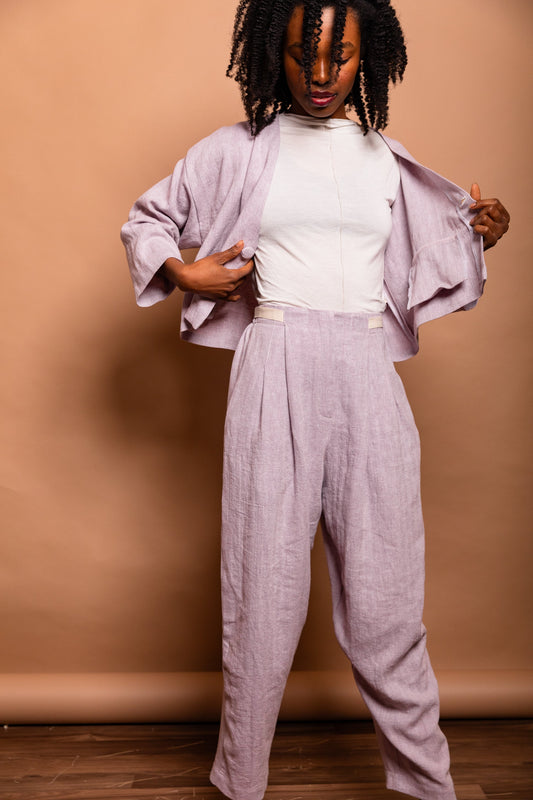 Linen Blend Twill Tapered Pleated Pant