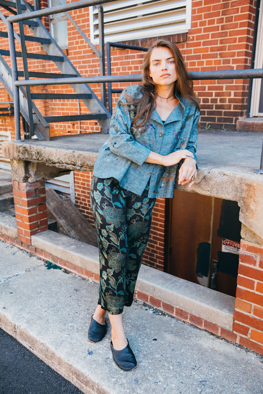 Hand-Painted Artisan Handwoven Quarter Crop Shirt Jacket