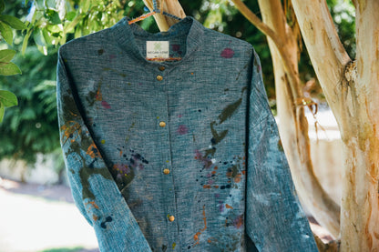 Hand-Painted Artisan Handwoven Quarter Crop Shirt Jacket