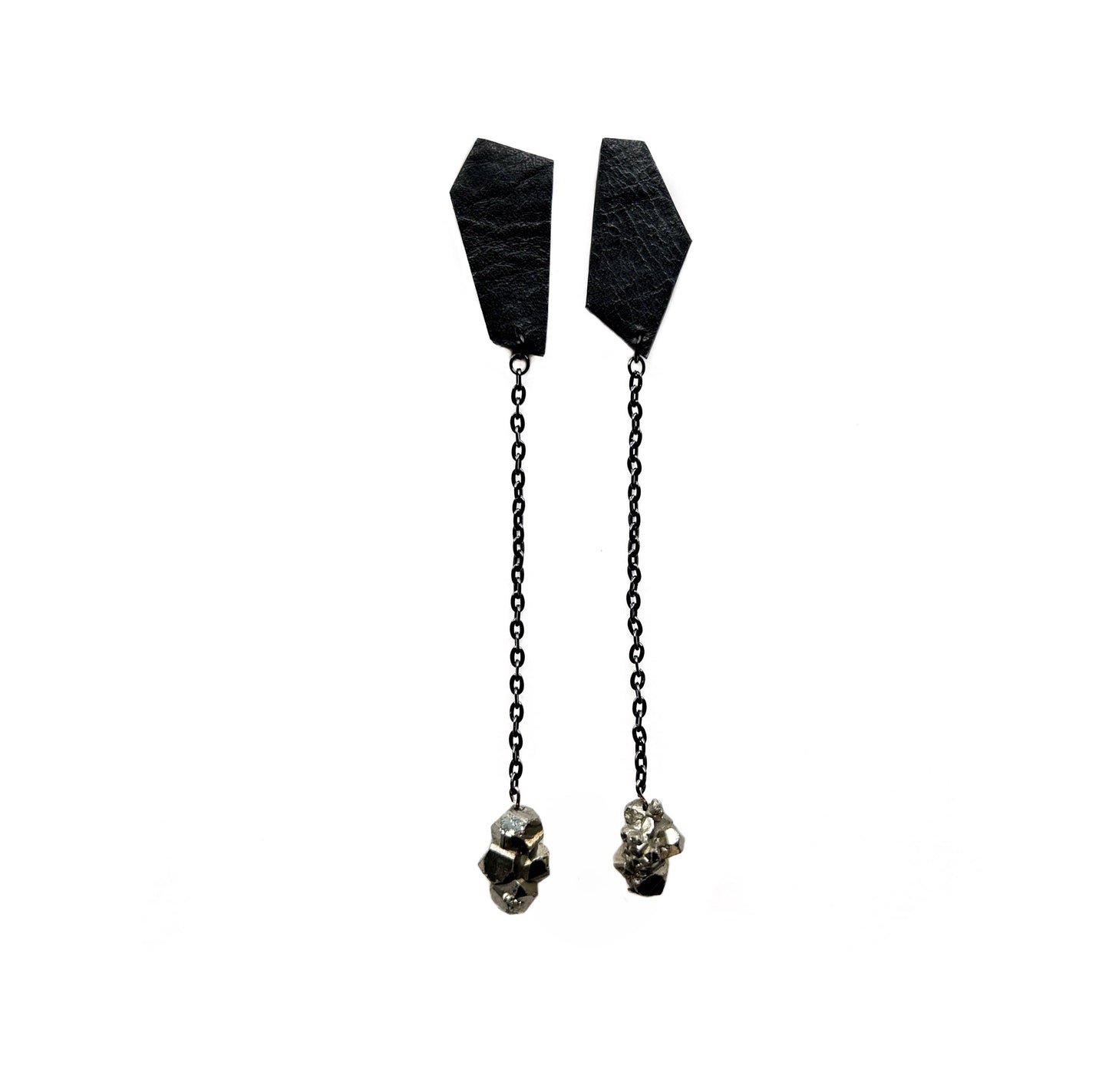 Drop Leather Earrings Black With Pyrite