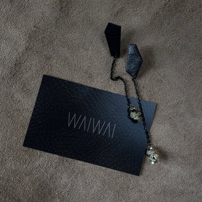 Drop Leather Earrings Black With Pyrite