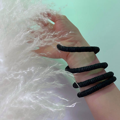 Continuous Coil Leather Cuff Bracelet Black