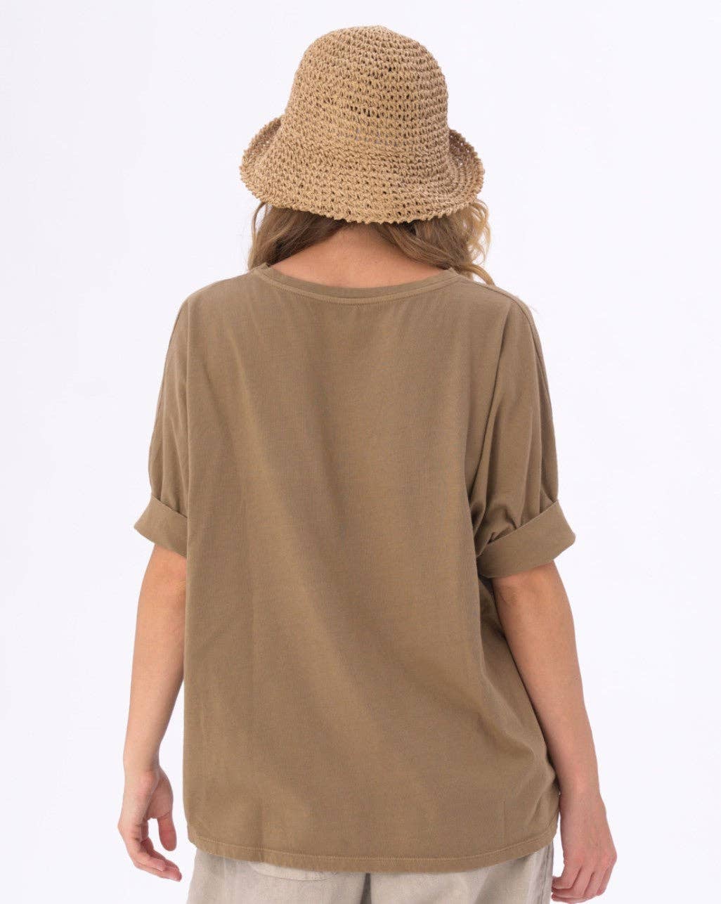 V-neck Cuffed Short Sleeve Top