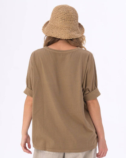 V-neck Cuffed Short Sleeve Top