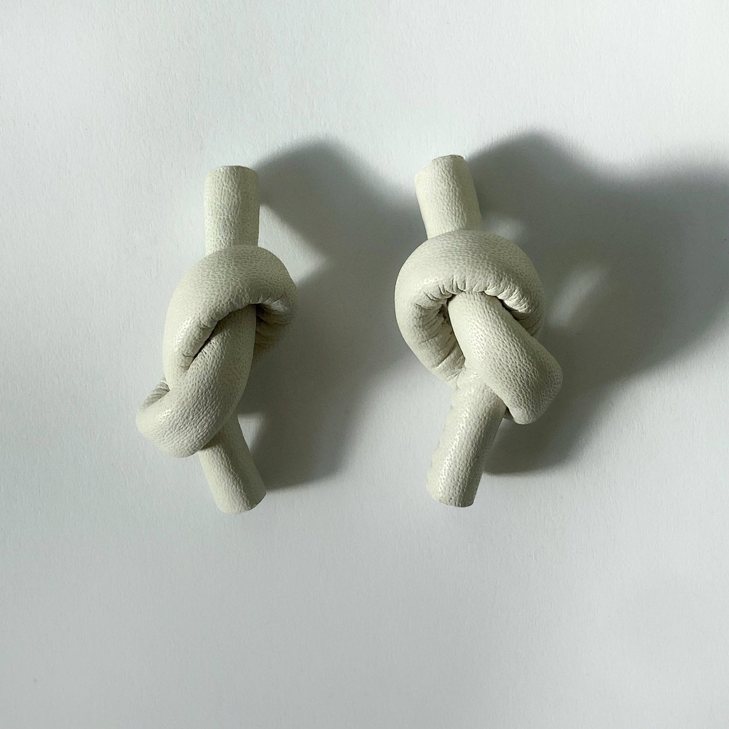 Knot Leather Earrings in Off White