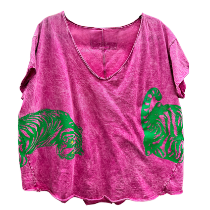 Vintage Style Tee with Tiger Graphic on Front and Back