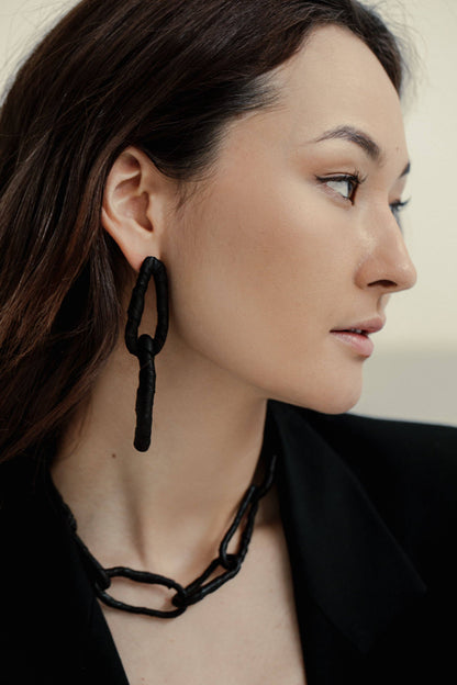 Double Link Leather Earrings