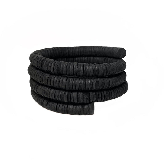 Continuous Coil Leather Cuff Bracelet Black