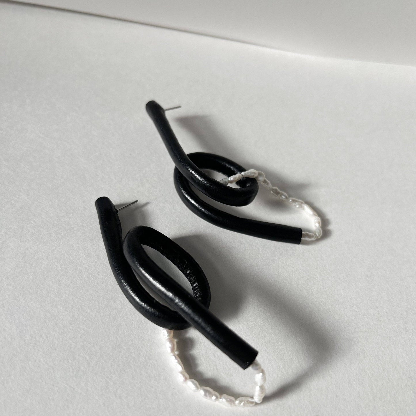 Pearl Twist Leather Earrings