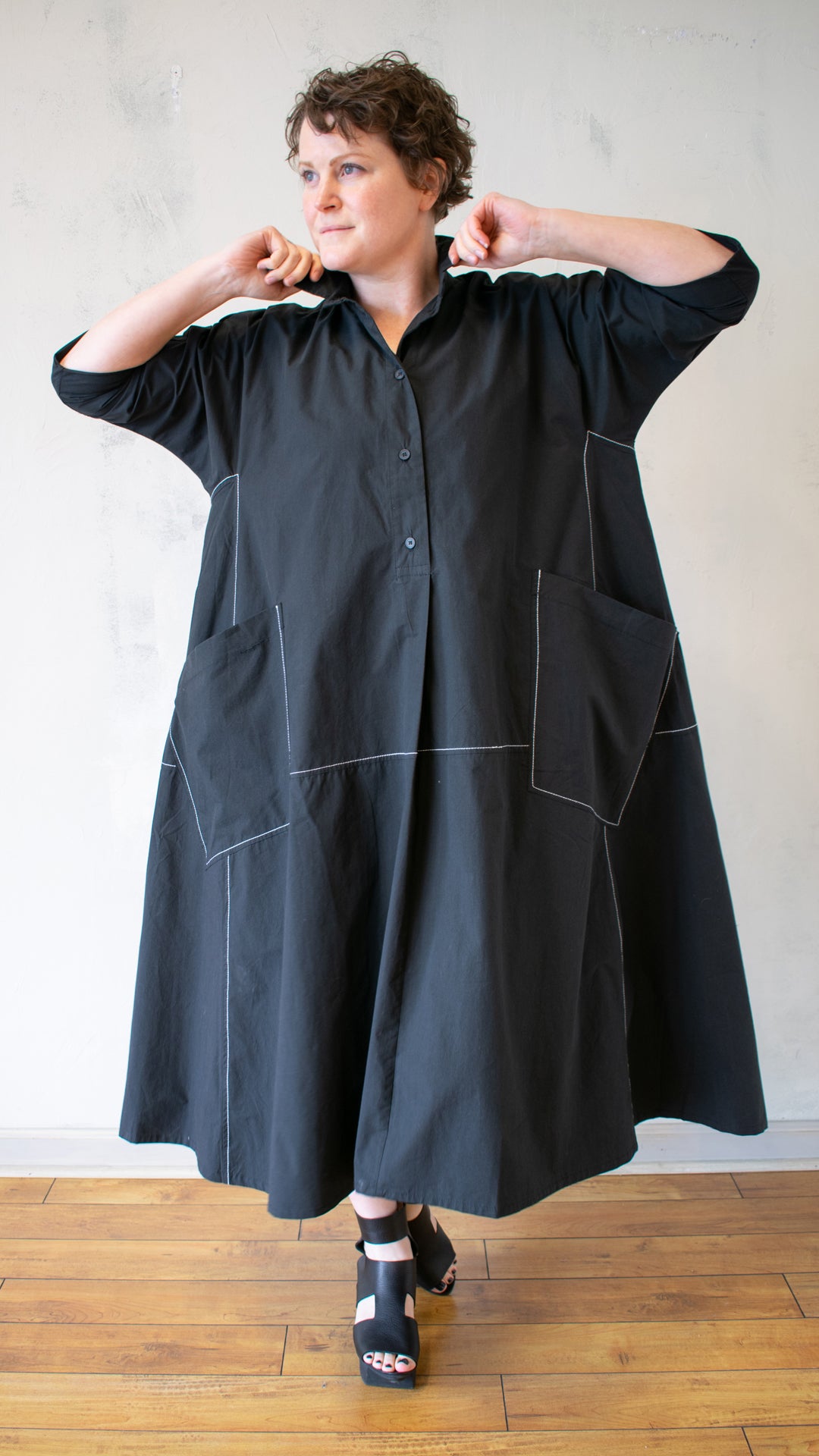 Top Stitch Black Dress