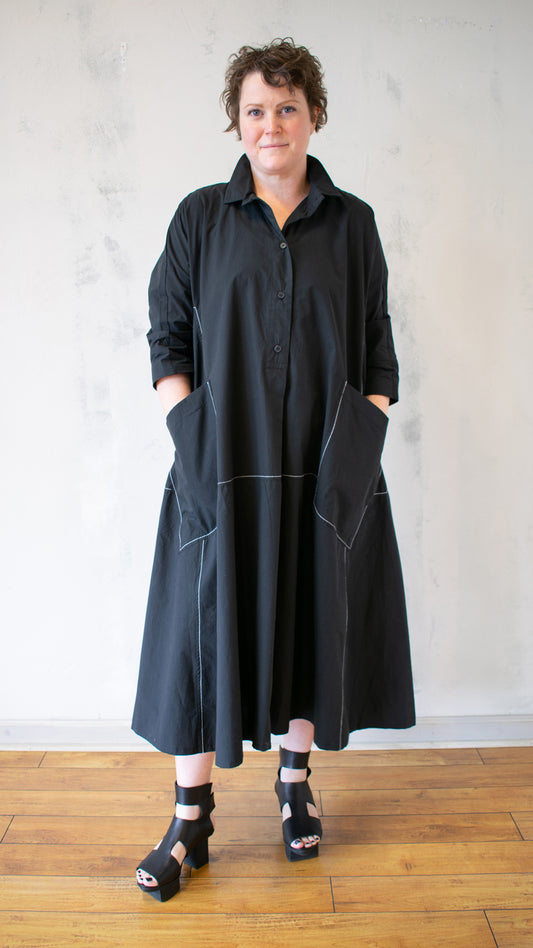 Top Stitch Black Dress