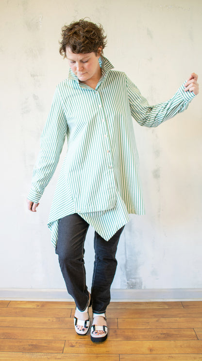 Green Stripe Button Down Tunic