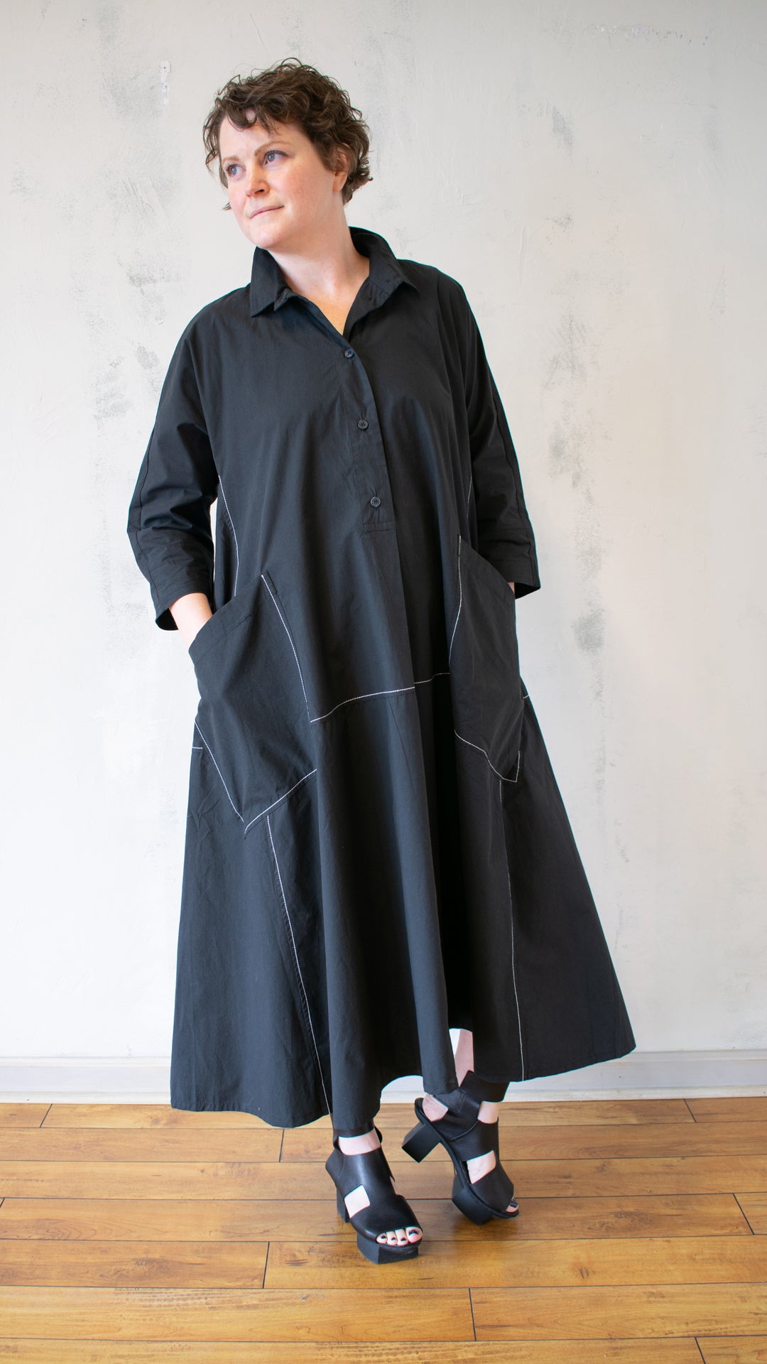 Top Stitch Black Dress