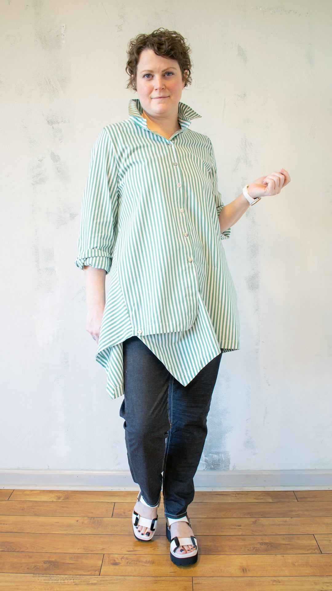 Green Stripe Button Down Tunic