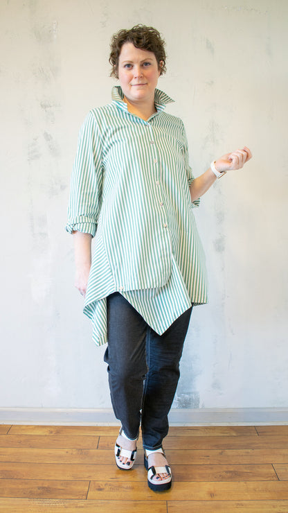Green Stripe Button Down Tunic