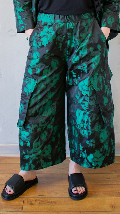 Emerald Jacquard Taffeta Wide Cargo Pant