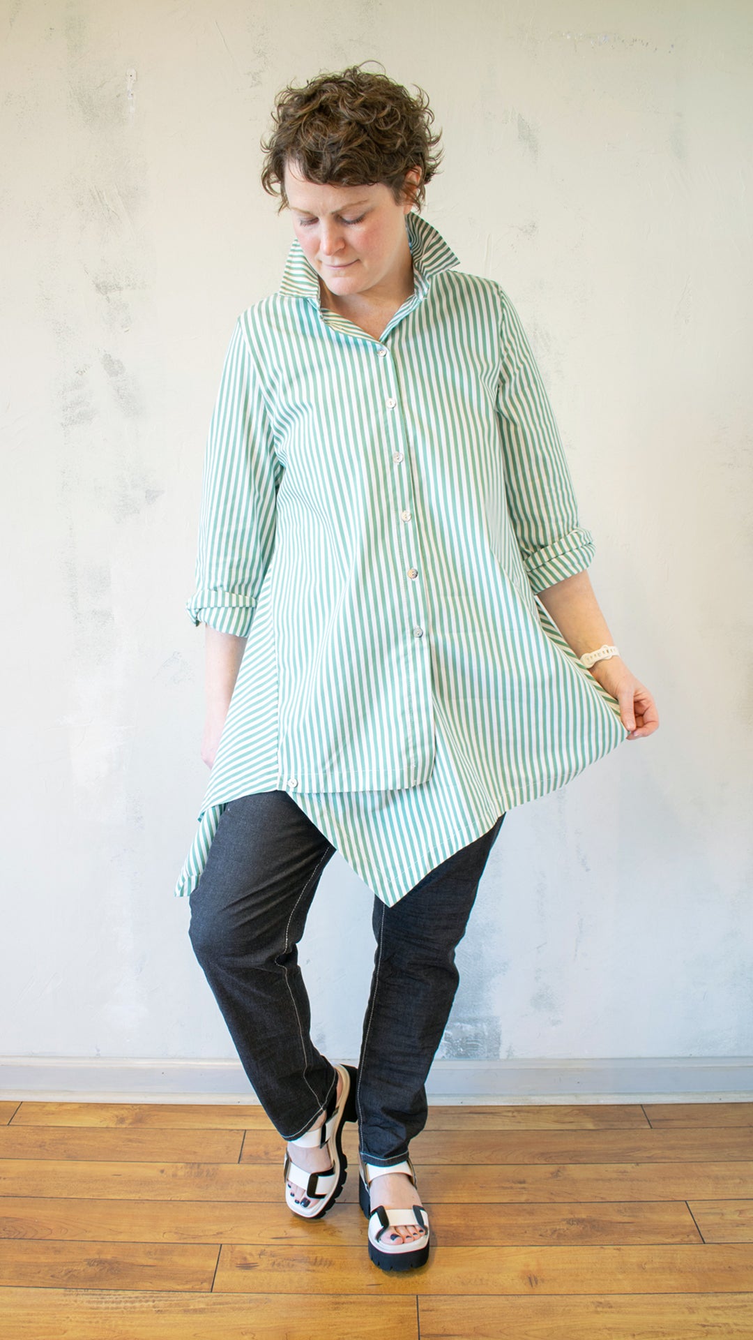 Green Stripe Button Down Tunic