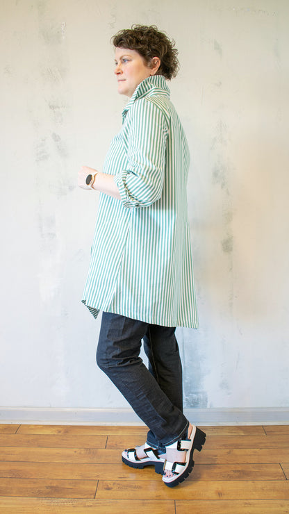 Green Stripe Button Down Tunic
