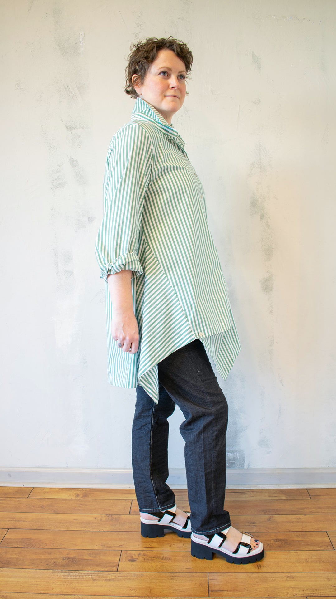 Green Stripe Button Down Tunic
