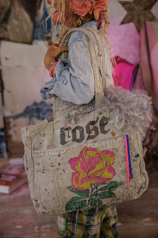 Hand Painted Rose tote bag in Ash
