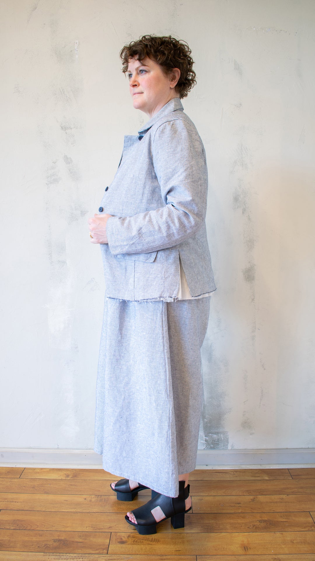 Raw-Edge Micro-Striped Jacket