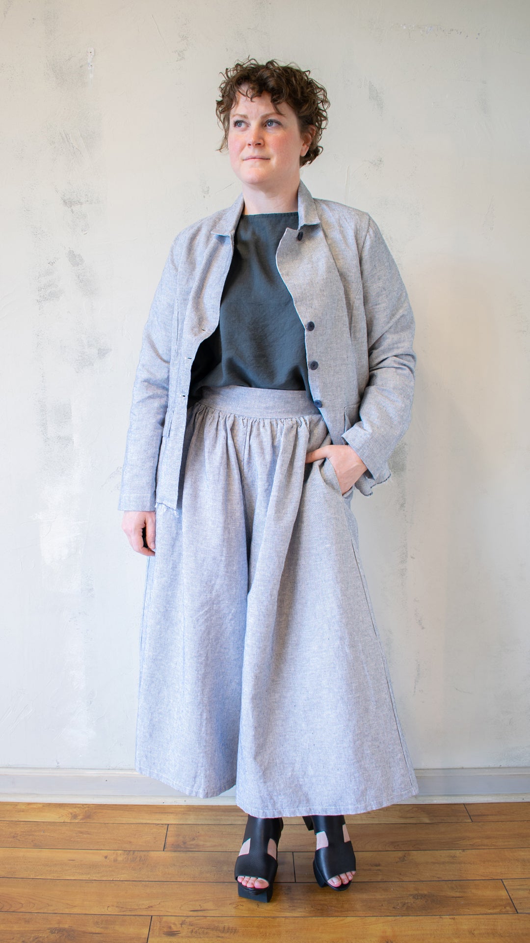 Raw-Edge Micro-Striped Jacket