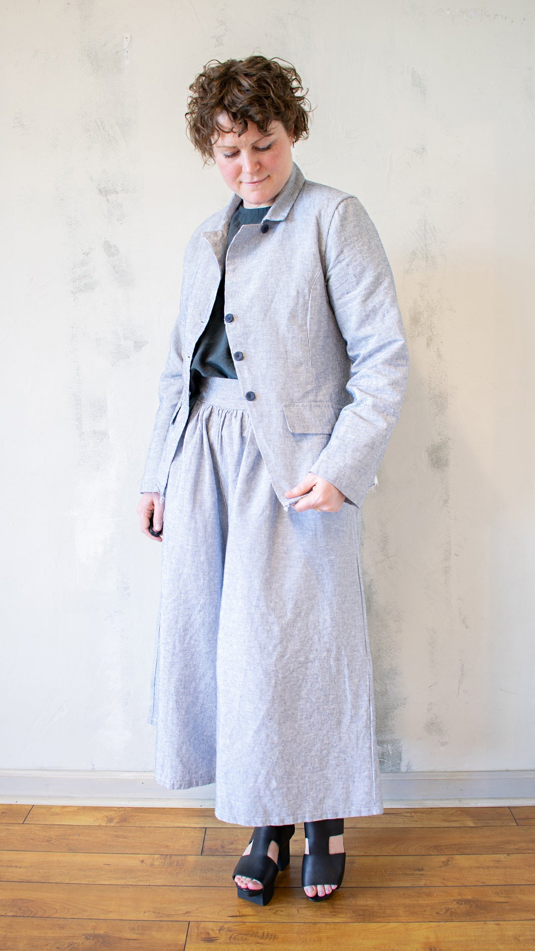 Raw-Edge Micro-Striped Jacket