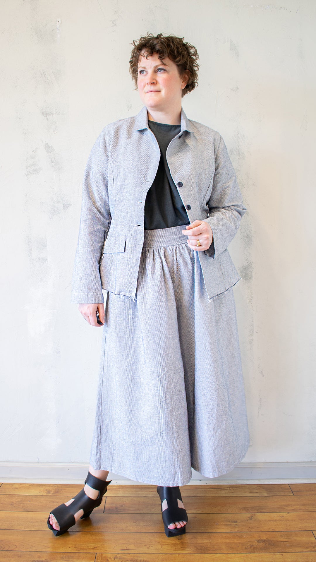 Raw-Edge Micro-Striped Jacket