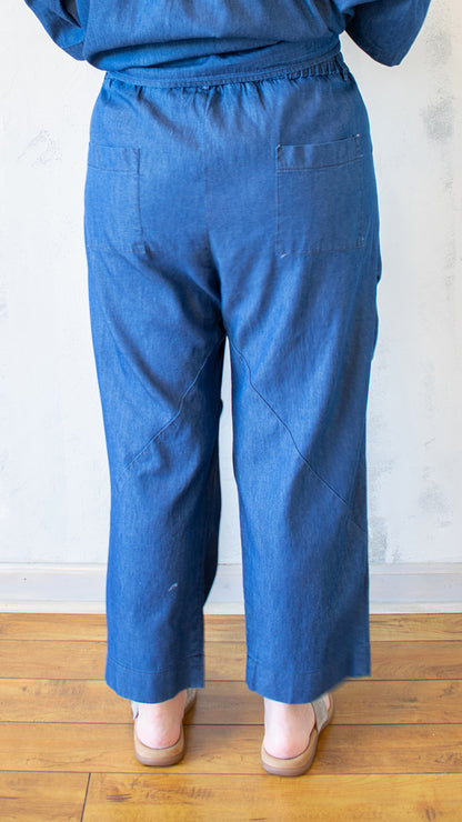 Straight-Leg Denim Trousers with Elastic Waist
