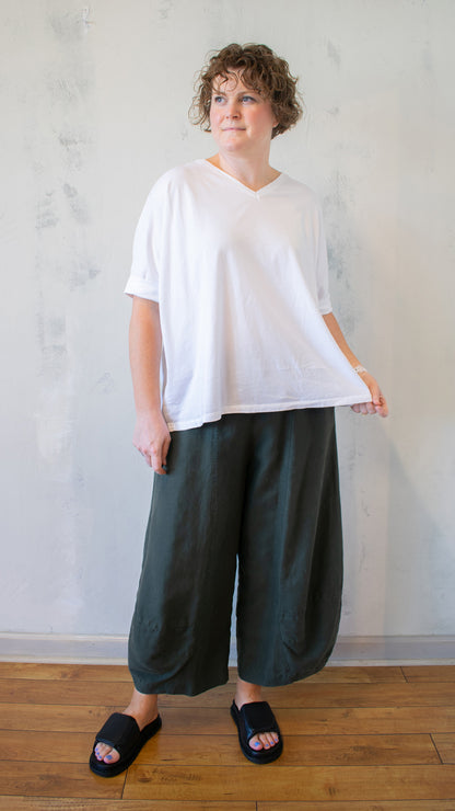 V-neck Cuffed Short Sleeve Top