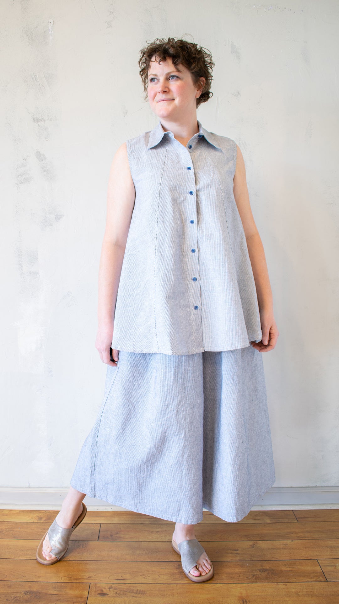 Micro-Striped Button-Up