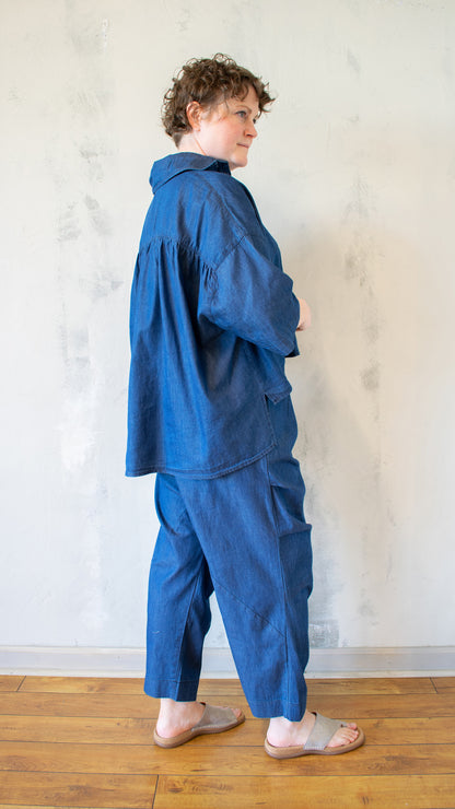 Cropped Hi-Lo Denim Shirt