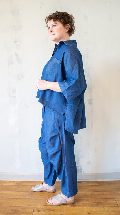 Cropped Hi-Lo Denim Shirt