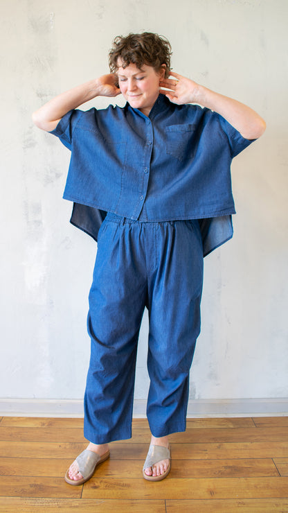 Cropped Hi-Lo Denim Shirt