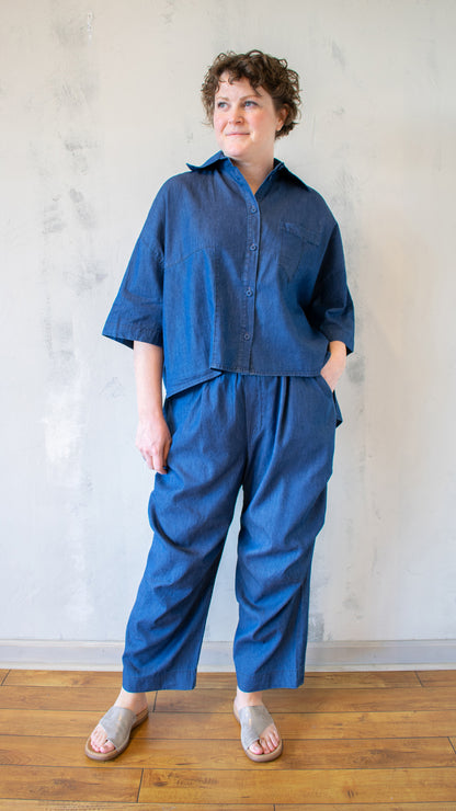 Cropped Hi-Lo Denim Shirt