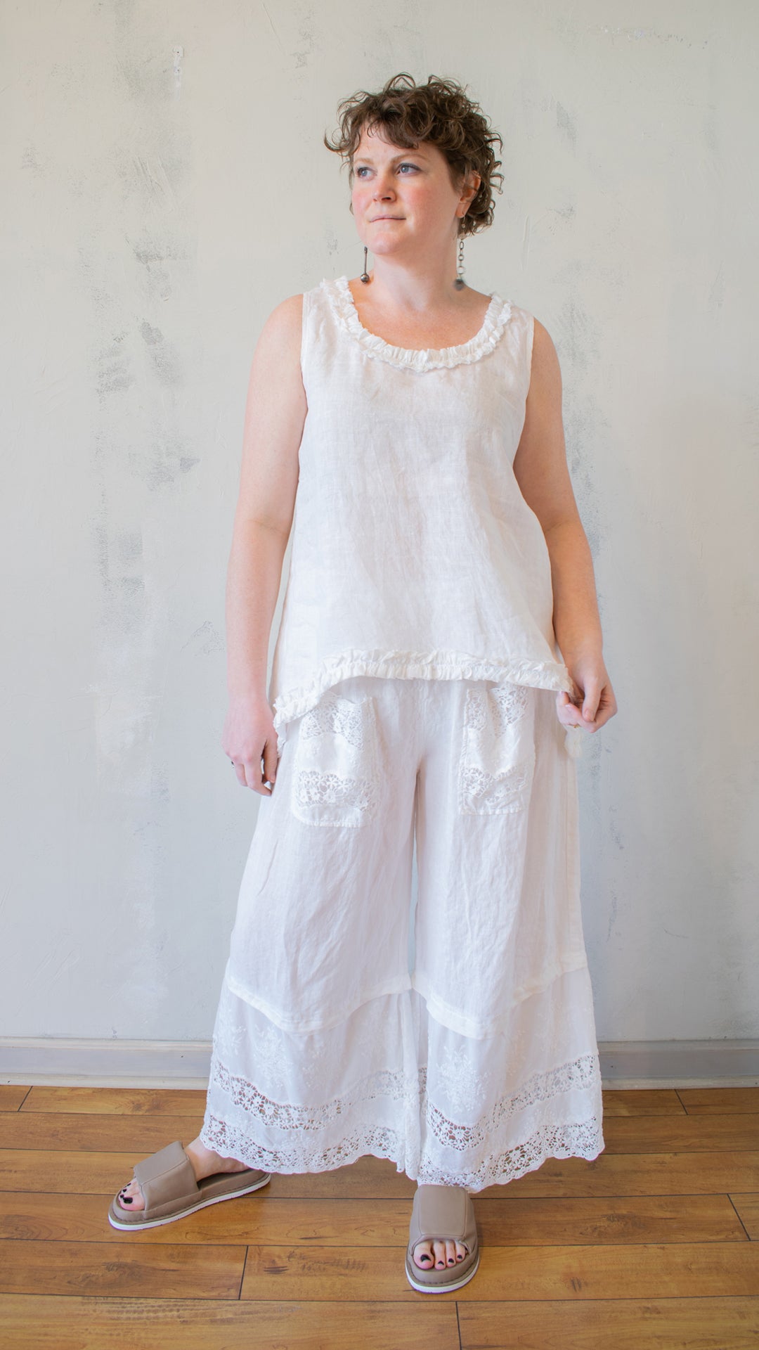 Ruffle Hem Tank in White